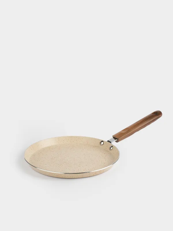 Pancake pan, 22 cm, coated, with spatula, metal / wood, cream, Crepe, image-0