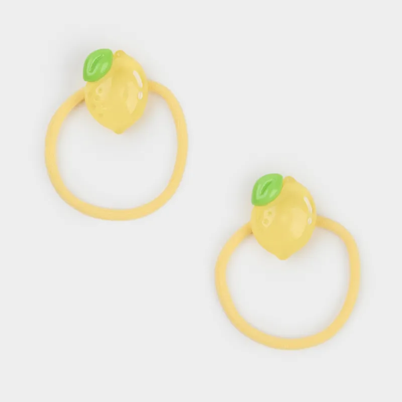 Hair tie, 5 cm, 2 pcs, for children, plastic / polyester, yellow, Lemon, Gracile