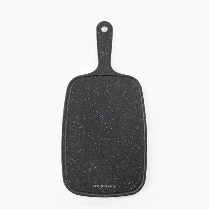 Cutting board, 32x15cm, with handle, plastic, black, speckled, Steel speckled