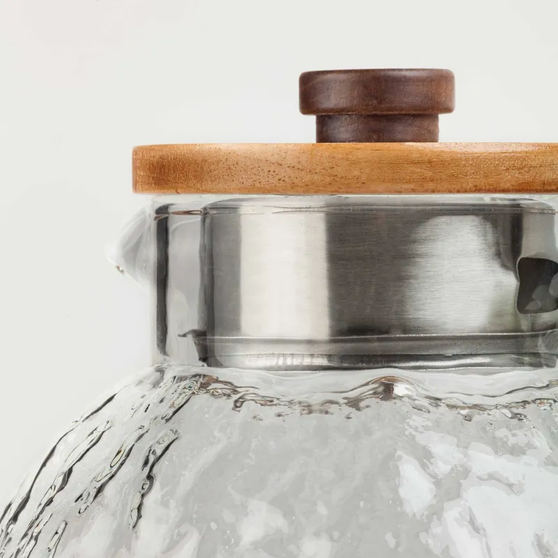 Jug, 1,4 l, with filter cap, Used glass / wood, Nautilus, image-1