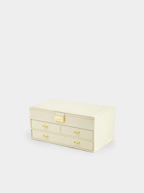 Jewelry box, 26x15 cm, with mirror, wood/PU leather, ecru, Premiere, image-0