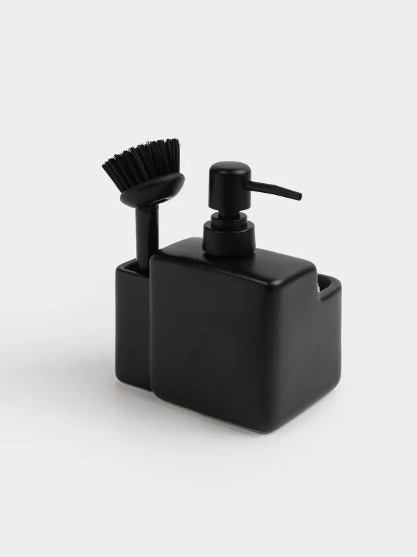 Detergent dispenser, 550 ml, organizer, Sponge / brush, Ceramic, Black, Total black, image-2