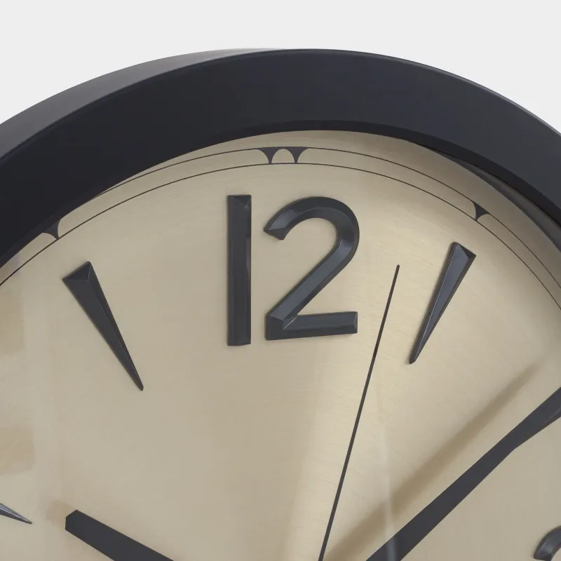 Wall clock, 40 cm, plastic/ glass, round, golden black, Dial, image-2