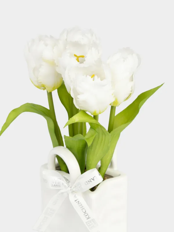 Artificial bouquet, 25 cm, in a vase, TPE / ceramic, White tulips, Tulip garden, image-2