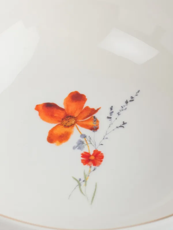 Bowl, 14x5 cm, porcelain N, white, with golden edging, Wildflowers, Yarrow, image-4