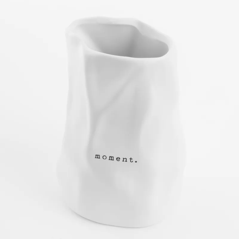 Flower vase, 20 cm, ceramic, white, Moment, Crumple font, image-1