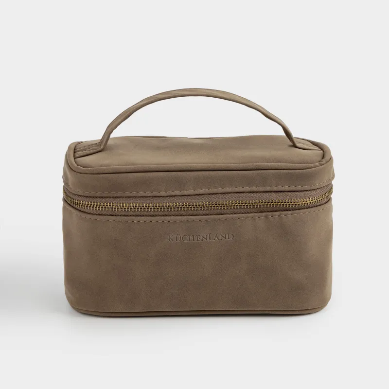 Cosmetic bag, 20x12 cm, with handle, polyurethane, dark brown, Krast