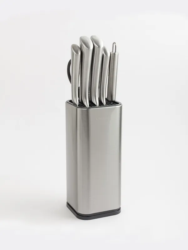 Knife set, 6 pcs, in stand, with peeler / scissors, steel / plastic, Pascale, image-0