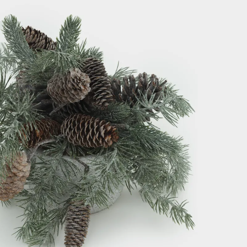 Decorative composition, 30x30 cm, in a pot, plastic / cones, Fir needles, Conifer decor, image-1
