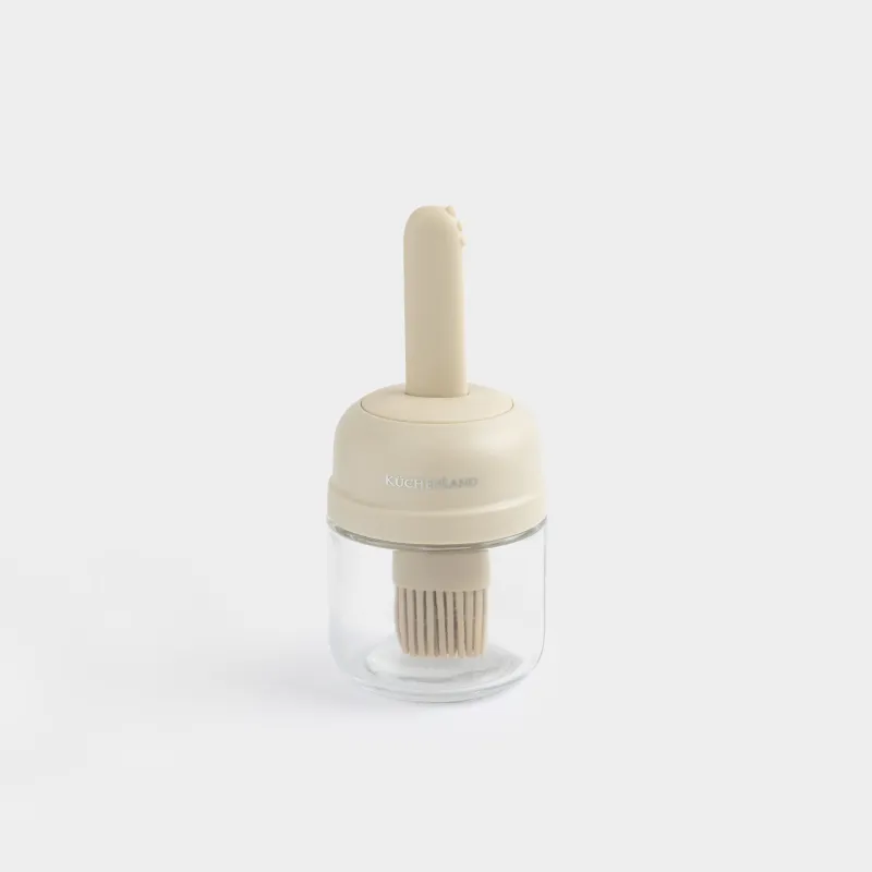 Oil container, 180 ml, with brush, glass / silicone, milky, Milk kitchen