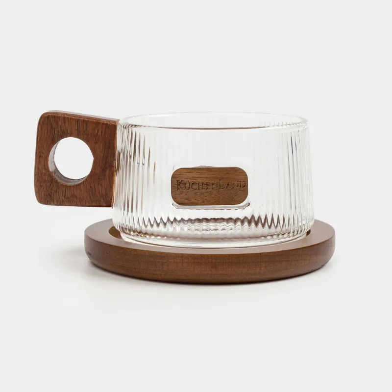 Mug, 230 ml, on a stand, glass B / wood, Ribby