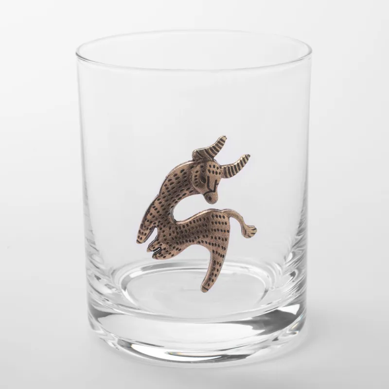 Whiskey glass, 10 cm, 340 ml, glass / metal, golden, Taurus, Zodiac, image-0