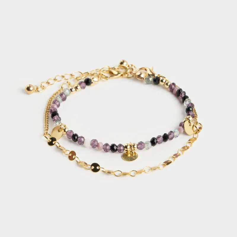 Bracelet, 6 cm, 2 pieces, metal / plastic, gold, Colored stones, Mineral