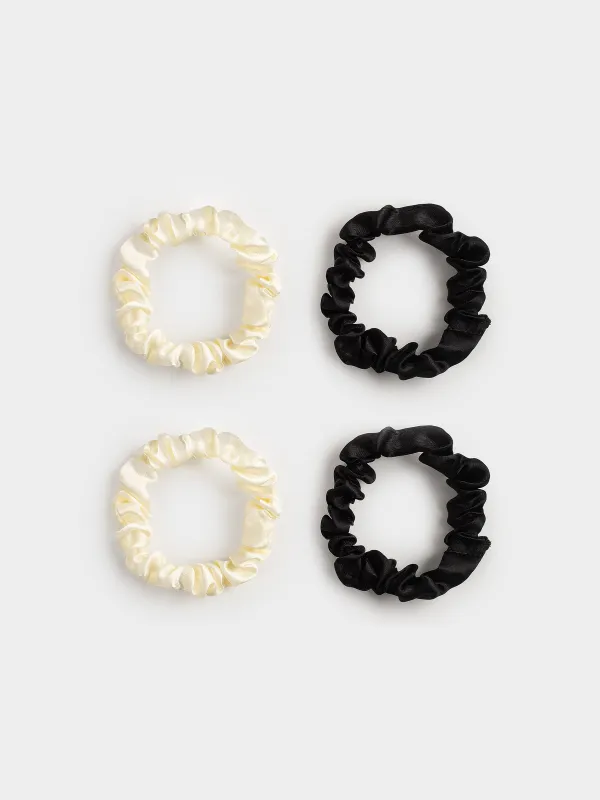 Elastic band for hair, 6 cm, 4 pcs, in the heart, satin, milk/black, Silk, image-0