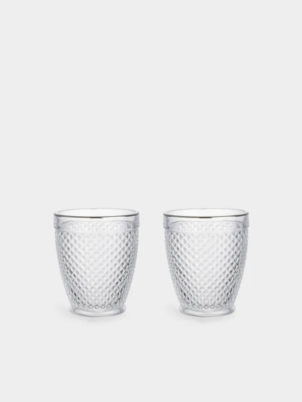 Drinking glass, 10 cm, 300 ml, 2 pcs, glass R, with silver edging, Verona silver, image-0