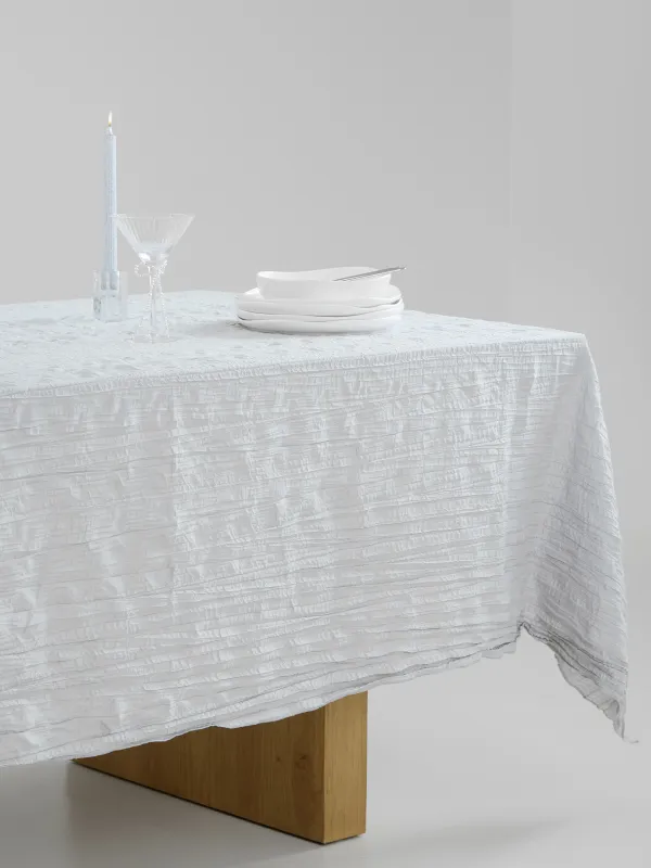 Tablecloth, 160x160 cm, polyester, Light gray, Crumpled effect, Dented, image-5
