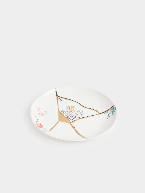 Dinner plate, 27 cm, porcelain N, white and gold, Kintsugi, Kintsugi, image-1