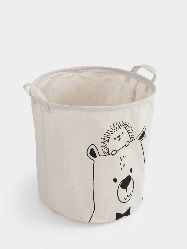 Storage bag, 35x40 cm, with handles, cotton/polyester, round, Milky, Bear and hedgehog, Funny world, image-1