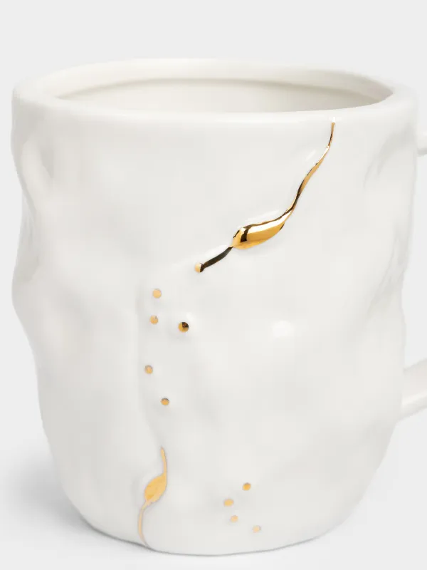 Mug, 370 ml, porcelain P, milky golden, Crumpled effect, Crumple, image-2