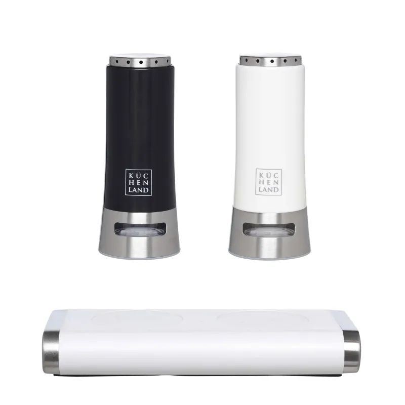 Salt and pepper set, 8 cm, magnetic stand, steel / plastic, black / white, B&W, image-1