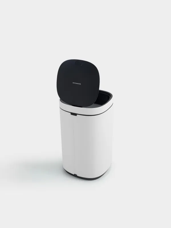 Trash can, 30 l, with lid opening button, metal / plastic, white, Total white, image-1