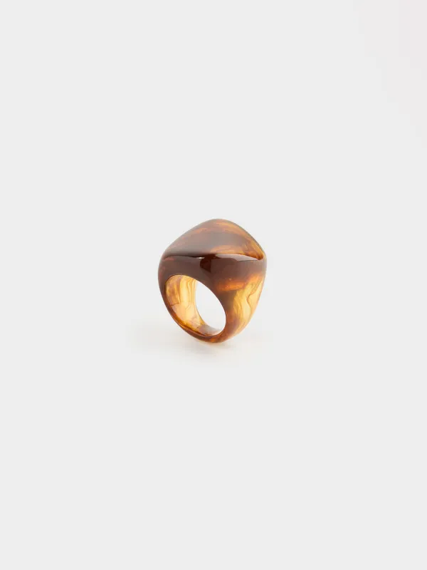Ring, 2 cm, single size, resin, brown, Mineral, image-1