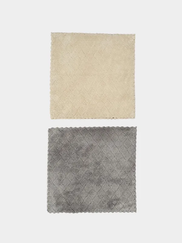 Kitchen cloth, 30x30 cm, 2 pcs, microfiber, beige/gray, Pile with patterns, Clean, image-1