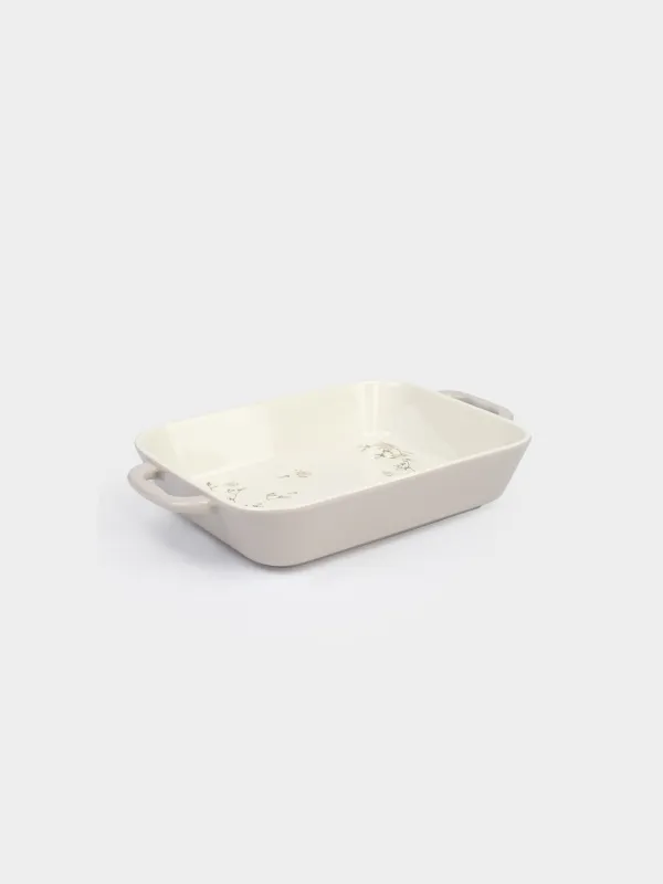 Baking dish, 27x21 cm, ceramic, rectangular, milky beige, Flowers, Florin, image-2