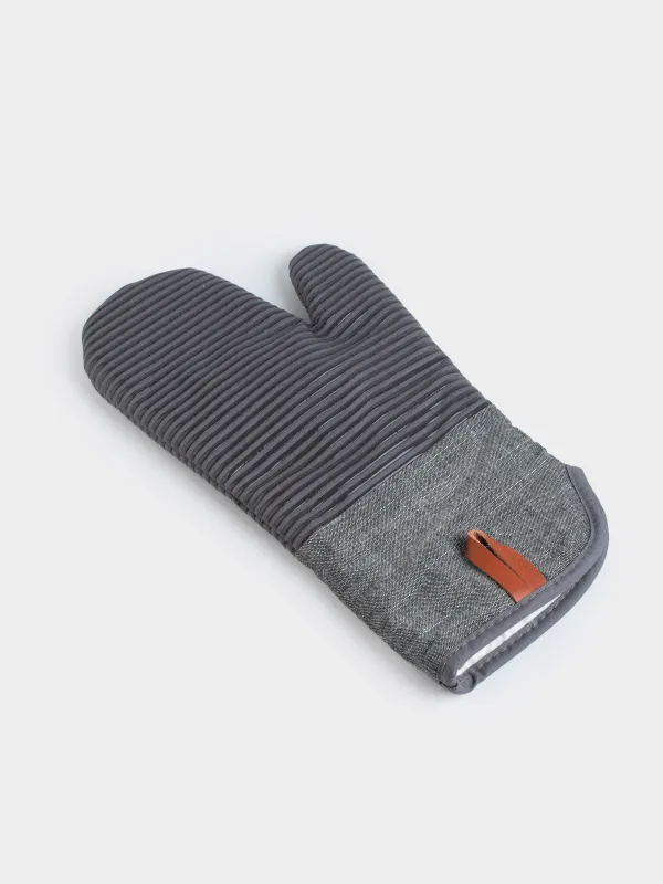 Potholder-mitt, 34x18 cm, cotton / silicone, graphite, Bakery striped, image-2