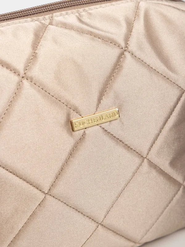 Makeup bag, 27x17 cm, quilted, satin, milky, Quilted silk, image-2