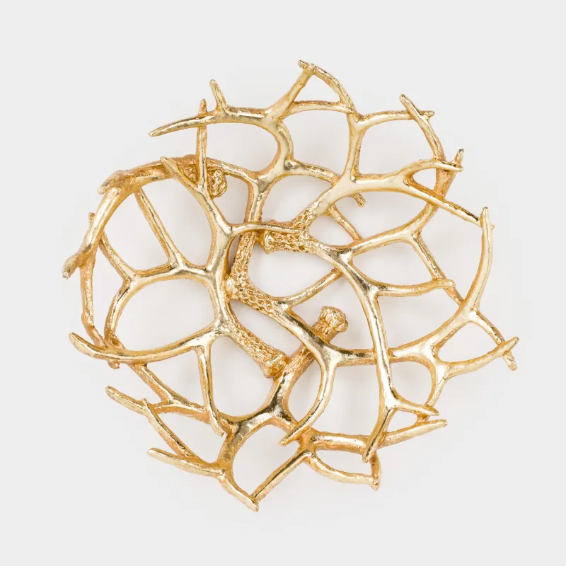 Decorative dish, 33x13 cm, polyresin, golden, Deer antlers, Deer, image-3