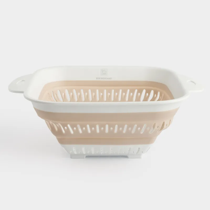 Colander, 22x22 cm, foldable, plastic / rubber, square, beige, Foldaway