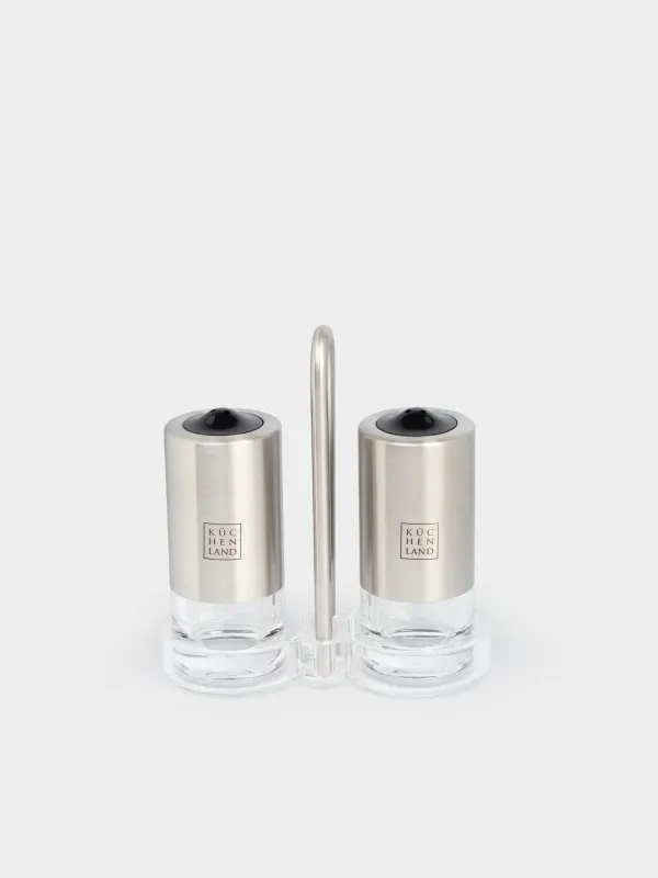 Salt and pepper set, 13 cm, on a stand, acrylic / steel, Spices, image-0