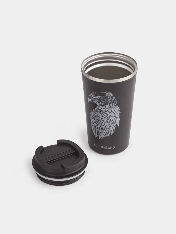Thermo mug, 450 ml, steel / plastic, black, Eagle, Coffee time, image-1