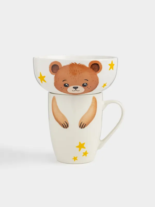 Children's tableware set, 2 items, porcelain N, white and gold, Design, Little friend, image-0