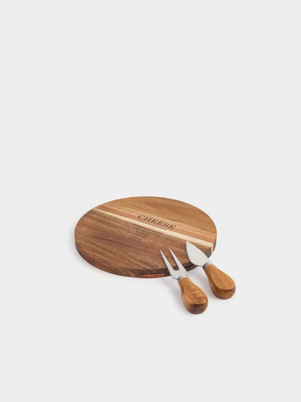 Cheese set, 3 items, platter board, wood / steel, Noble tree, image-0