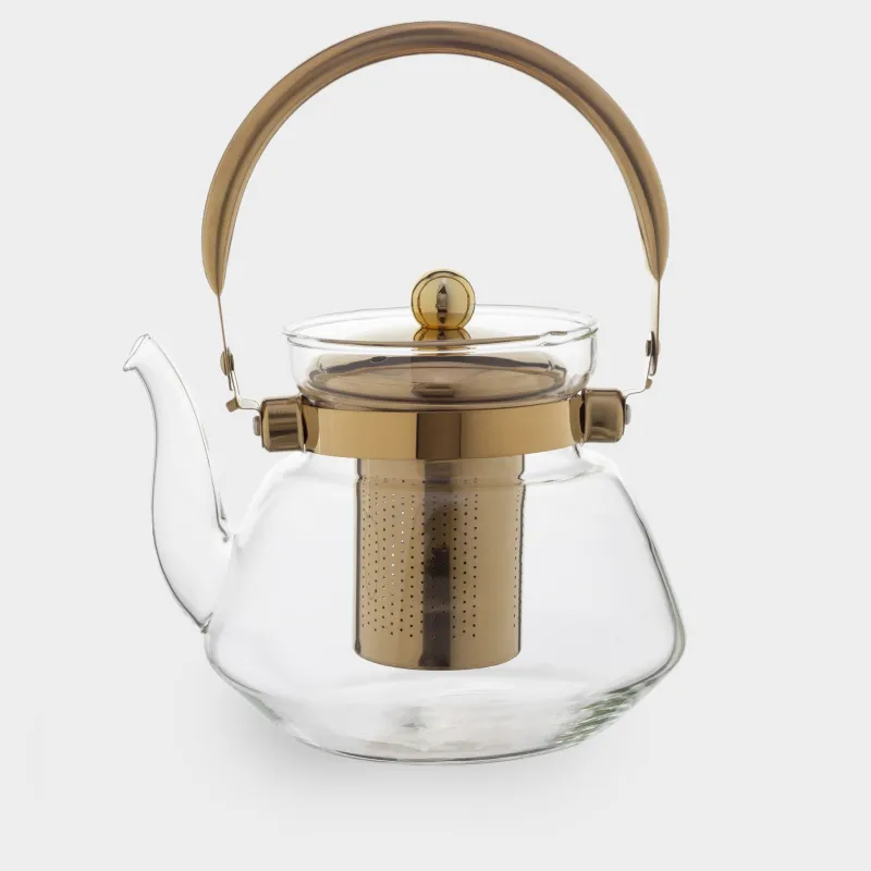 Teapot, 1,3 l, B/steel glass, golden, Classic gold