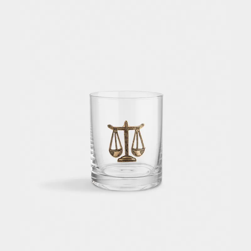 Drinking glass, 10 cm, 340 ml, glass/metal, gold, Libra, Zodiac