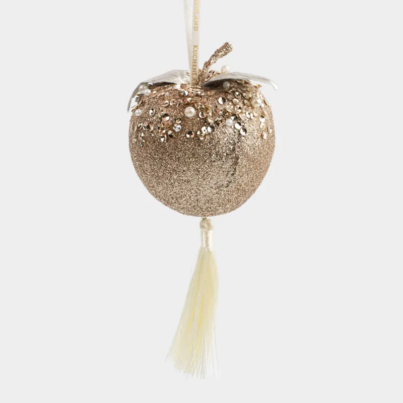 Christmas tree toy, 9 cm, foam, champagne, Apple with brush, Figure sparkle