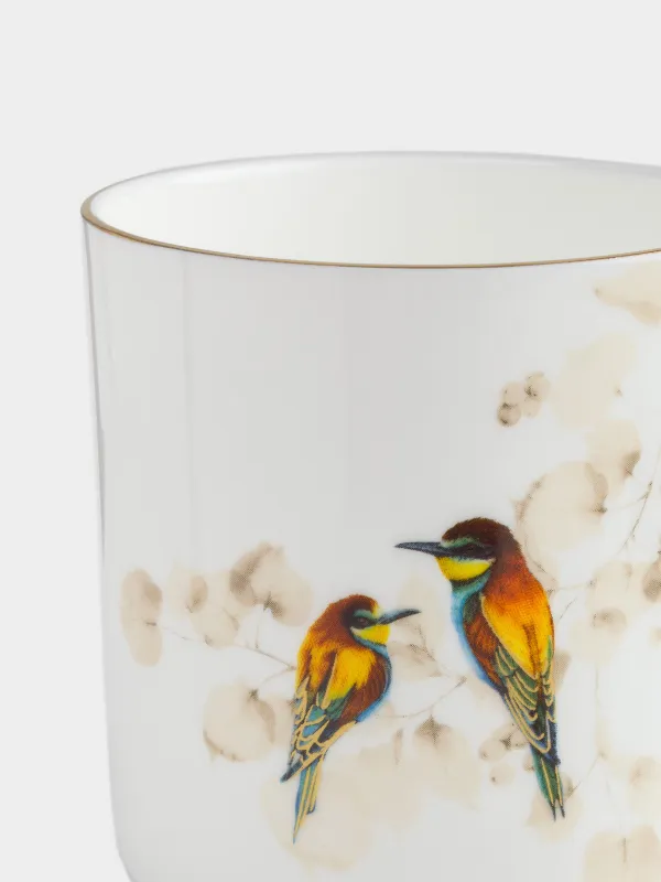 Mug, 380 ml, 2 pcs, porcelain F, with golden edging, Rainbow bee-eaters and goldfinches, Paradise bird, image-5