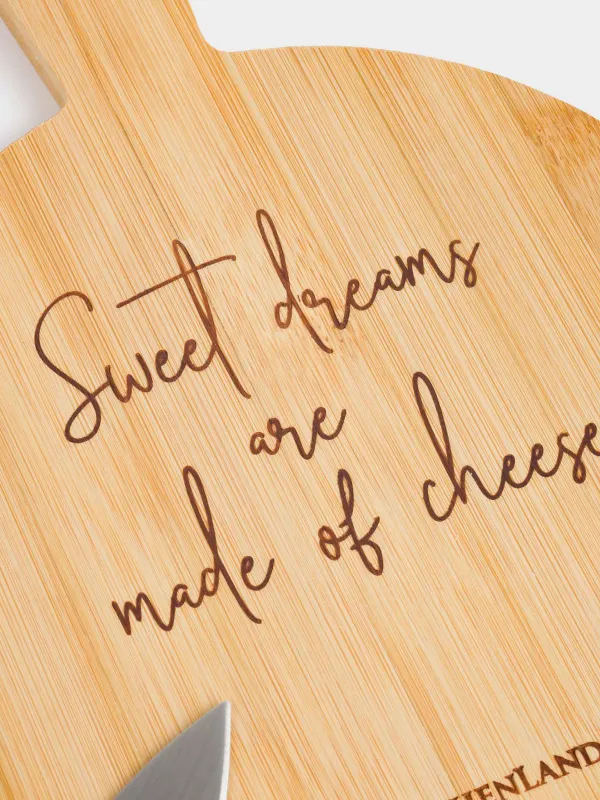 Cheese set, 3 items, dish board with handle, bamboo / steel, round, Cheese, bamboo, image-3