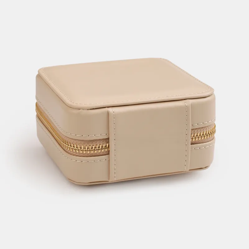 Jewelry box, 12x12 cm, with mirror, PU leather / MDF, beige, Premiere small, image-2