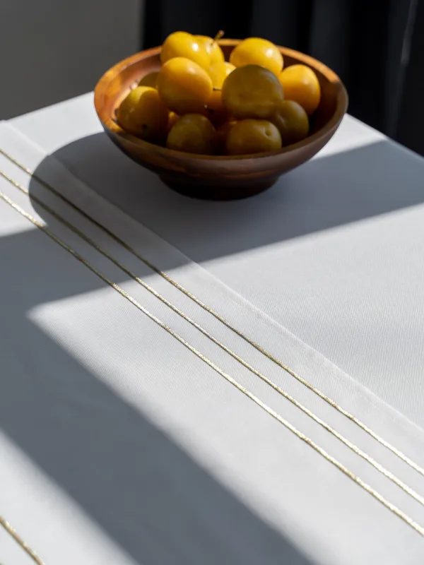 Table runner, 40x160 cm, polyester, white, Lines, Trim gold, image-6