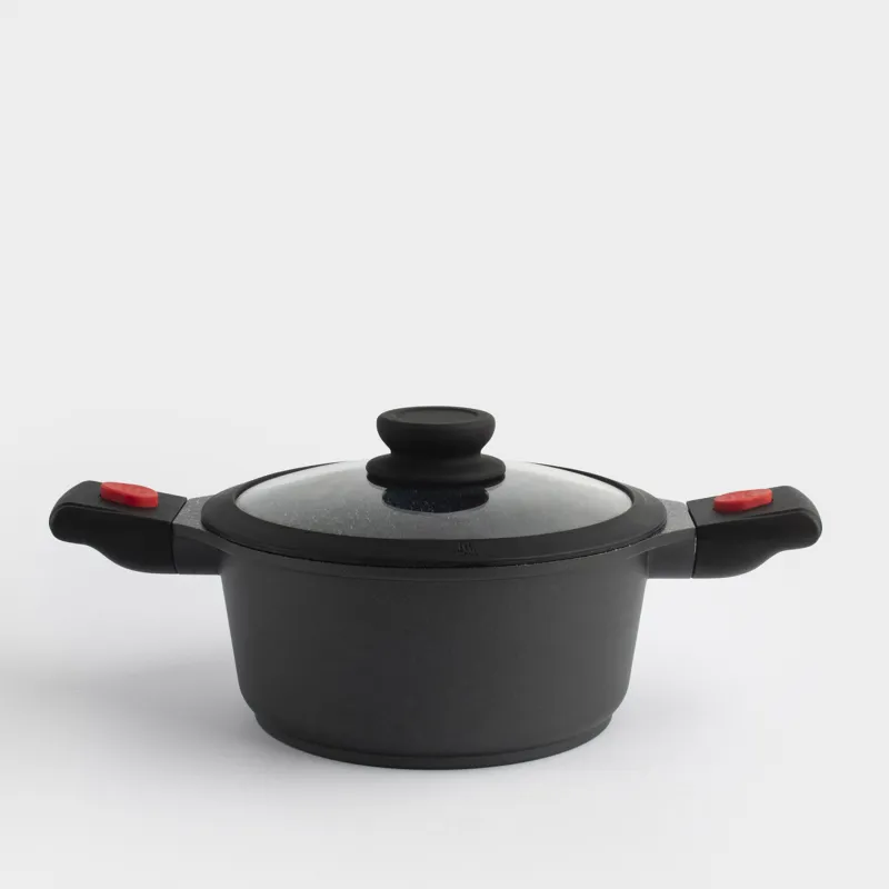 Pot, 20 cm, 2.5 l, with lid, removable handles, coated, aluminum, Solution Red 2