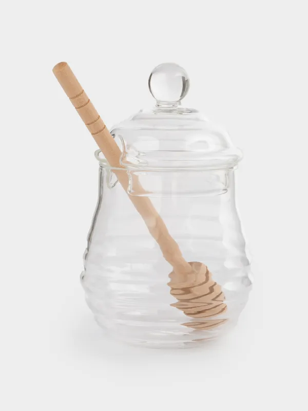 Honey jar, 270 ml, with spoon, Used glass / wood, Honey, image-4