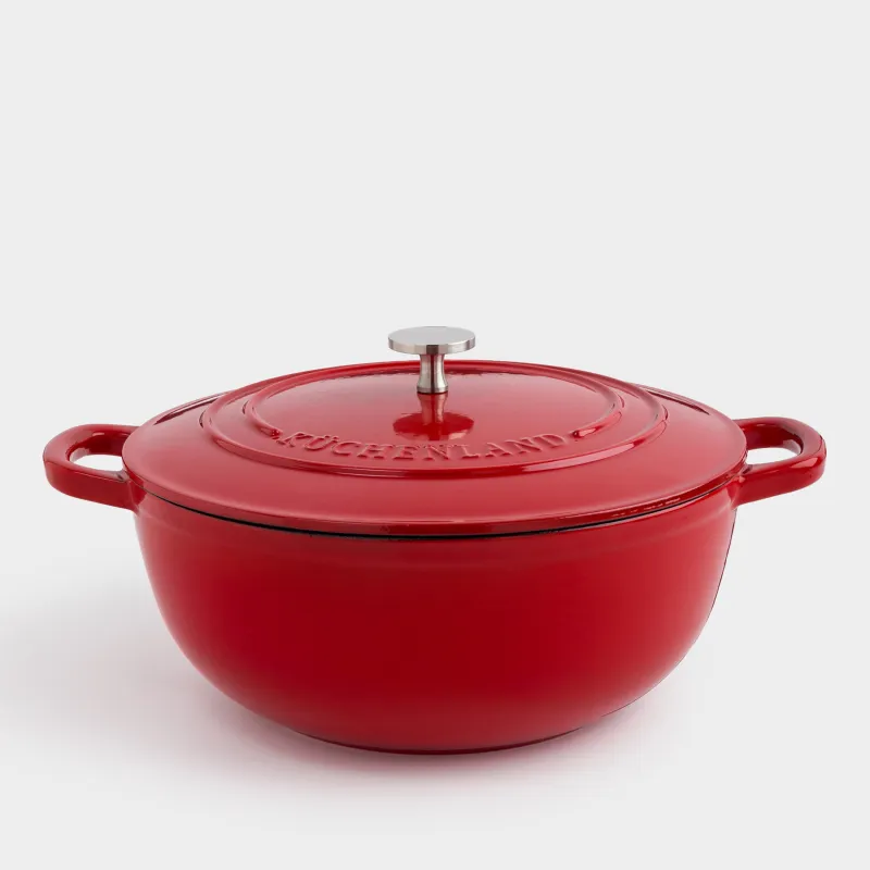 Cauldron, 27 cm, 4.5 l, with lid, cast iron, Red, Bright