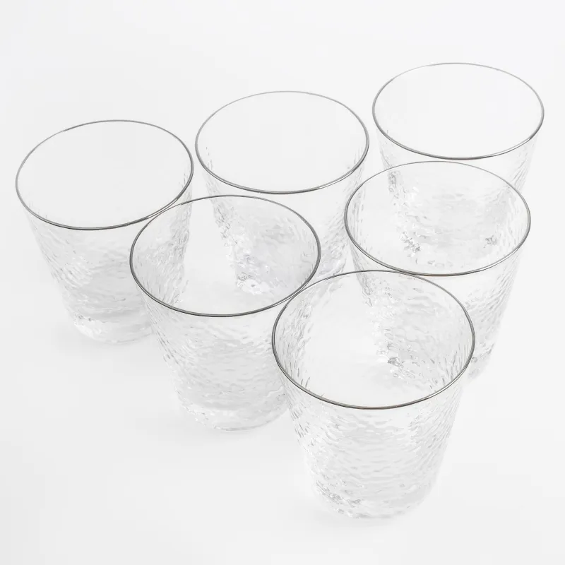 Drinking glass, 10 cm, 270 ml, 6 pcs, glass, with silver edging, Ripply silver, image-2