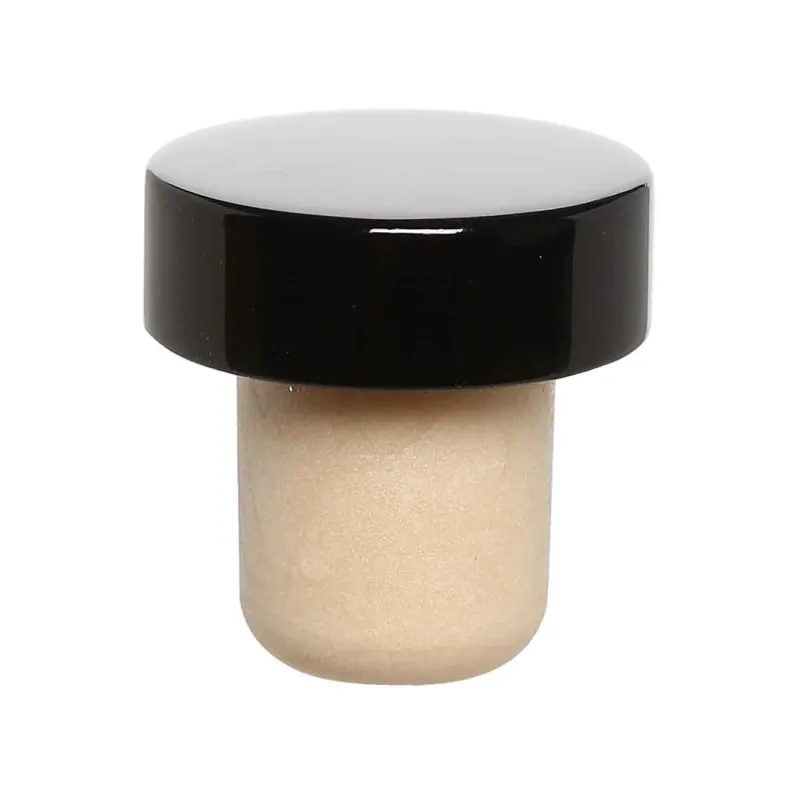 Wine bottle stopper, 3 cm, cork/metal, Black, Button, image-0