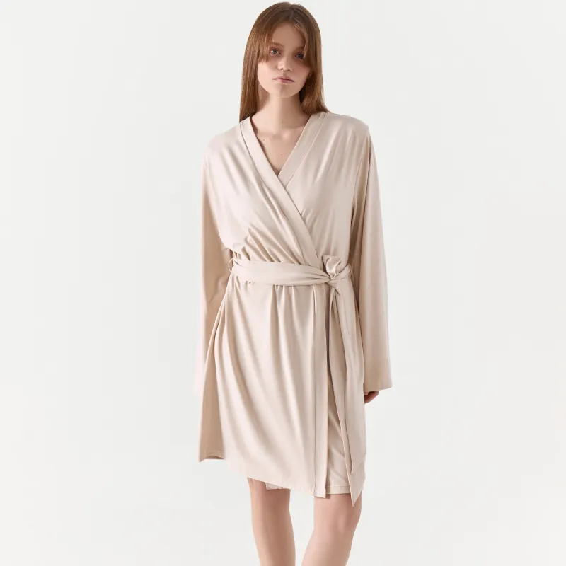 Women's robe, homewear, size L, polyester / elastane, sand, Vitalina