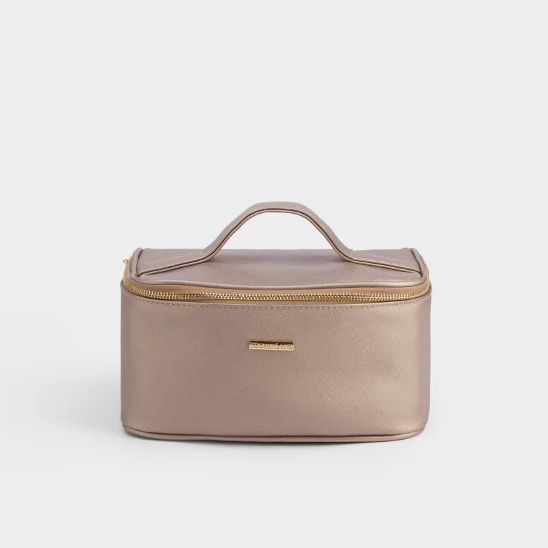 Cosmetic bag, 23x13 cm, with handle, polyurethane, gold, Beauty